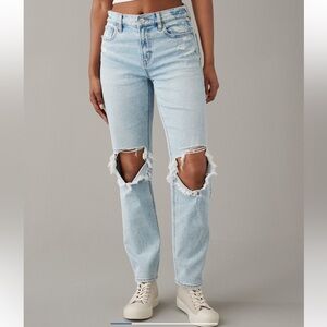 America Eagle Distressed Stretch Super High Rise Ankle Straight Jeans Size 0